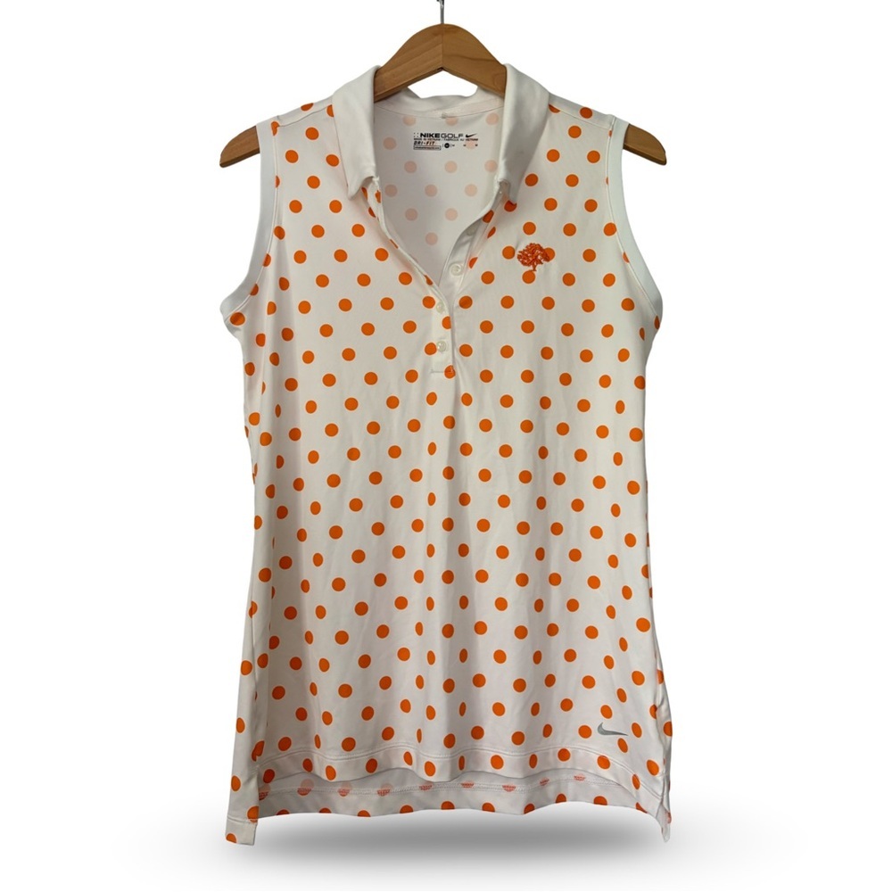 NIKE Womens Dri Fit Sleeveless Polo Shirt Medium White Polka Dot